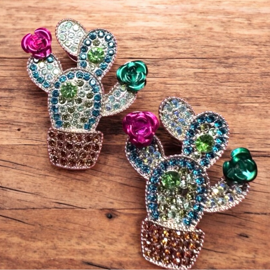 Rhinestone Crystal Cactus Earrings 28$